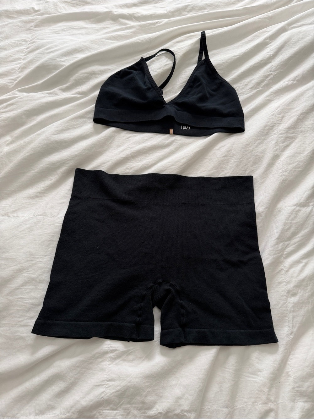 lunya Black Seamless Lounge Bra and High-Rise Shorts Set
